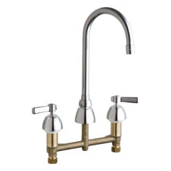 CHICAGO FAUCET 786-E3-369ABCP 8” WIDESPREAD FAUCET W/ 5-1/4” GOOSENECK SPOUT & LEVER HANDLES