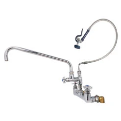 T & S BRASS B-0289MOD W/B-044H 8” WALL MT PRE-RINSE UNIT W/ 18” SPOUT & 44” HOSE (BIG-FLO)