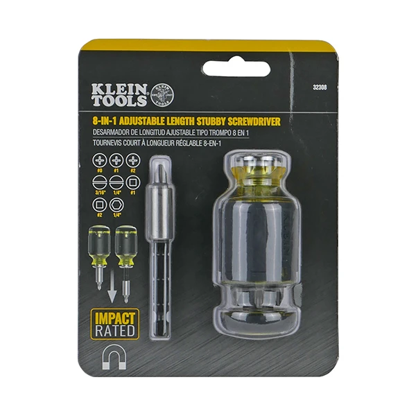 KLEIN TOOLS 32308 8-IN-1 MULTI BIT ADJUSTABLE STUBBY SCREWDRIVER