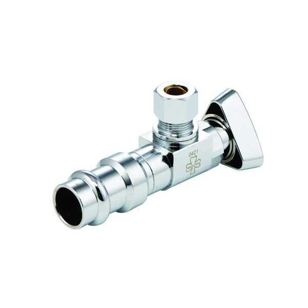 MCGUIRE LFBV2-PP50 1/4 TURN ANGLE STOP 1/2” PRESS X 1/2” COMP WITH TRIANGLE HANDLE THAT CONVERTS TO LOOSE KEY